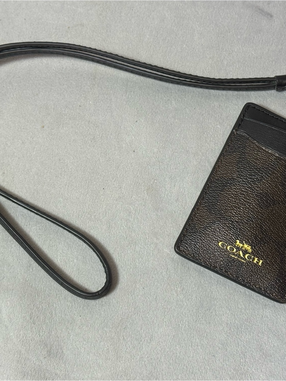 Coach Brown Pebbled Leather Cardholder with Gold Logo